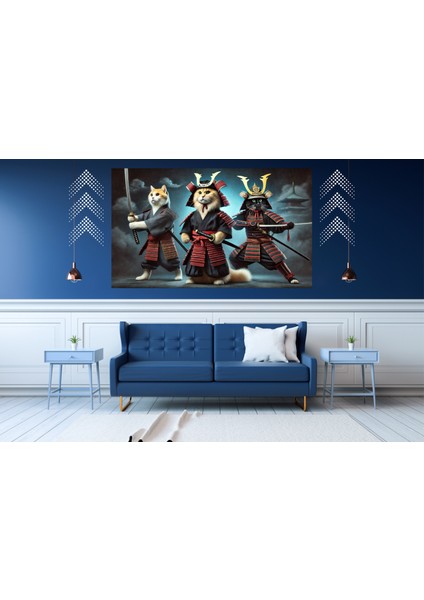 Ti-Play Buhıdo Three Cat 60 x 90 cm Modern Samuray Pvc Çerçevesiz Tablo