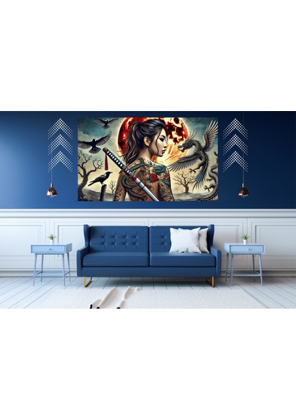 Ti-Play Dövmeli Suikastçi Kadın Samuray 60 x 90 cm Modern Pvc Çerçevesiz Tablo