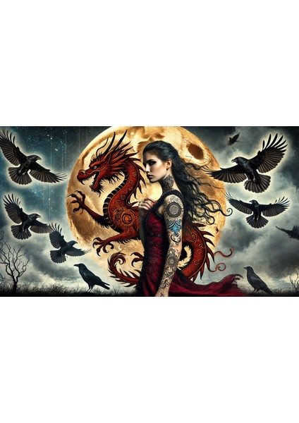 Ti-Play Kırmızı Ejderha Dövmeli Samuray Kadın 60 x 90 cm Modern Pvc Çerçevesiz Tablo fiyatları