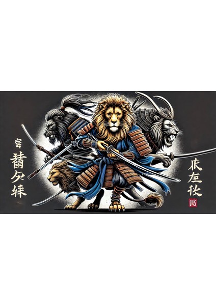Ti-Play Aslan Samuraylar 60 x 90 cm Modern Samuray Pvc Çerçevesiz Tablo fiyatları