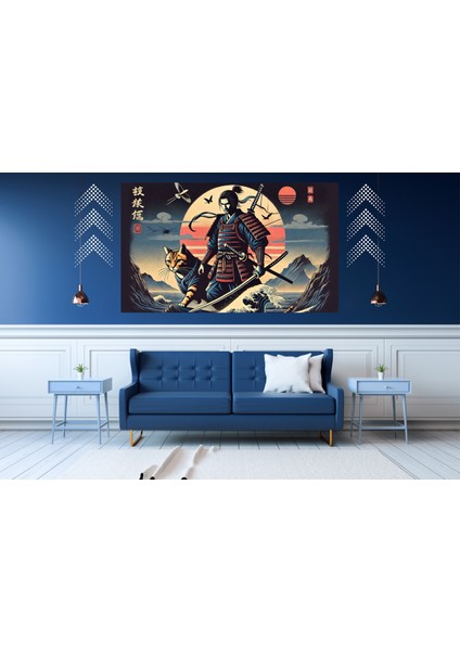 Ti-Play Kedi ve Shogun 60 x 90 cm Modern Samuray Pvc Çerçevesiz Tablo