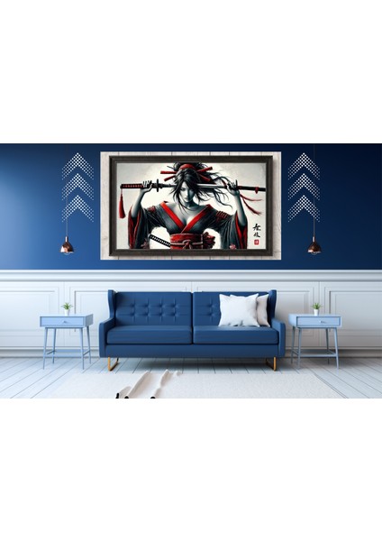 Ti-Play Kimonolu Kadın Samuray 60 x 90 cm Modern Pvc Çerçevesiz Tablo