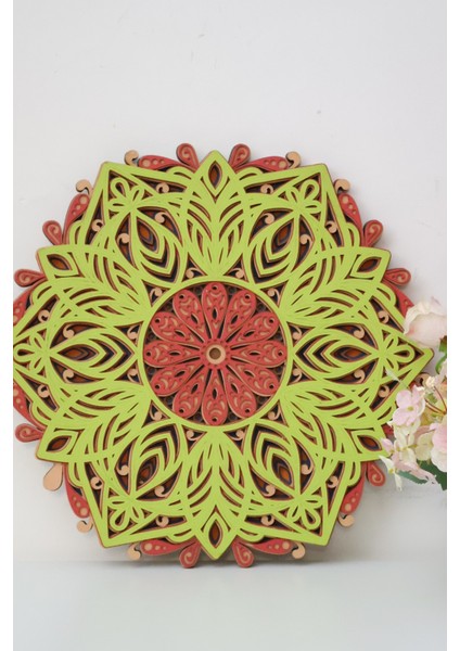 Yaprak Desenli Mandala Ahşap Duvar Dekoru