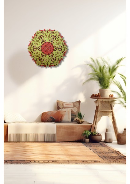 Yaprak Desenli Mandala Ahşap Duvar Dekoru