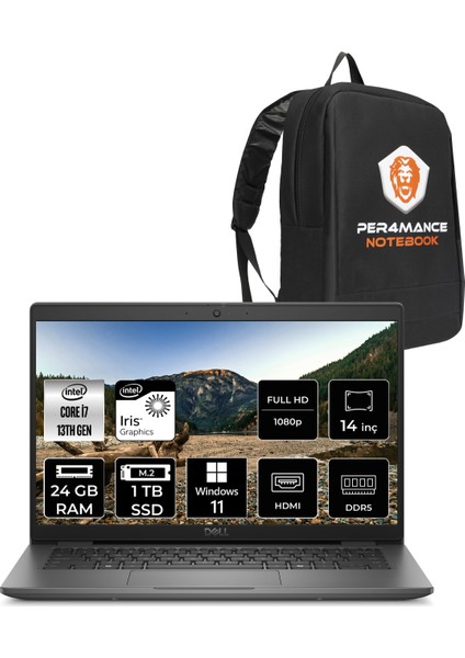 Latitude 3450 Intel Core I7 1355U 24GB 1tb SSD 14" Fhd W11P Taşınabilir Bilgisayar & Per4 Çanta N010L345014UP393