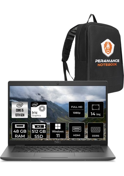Latitude 3450 Intel Core I5 1335U 48GB 512GB SSD 14" Fhd W11H Taşınabilir Bilgisayar & Per4 Çanta N006L345014UP367