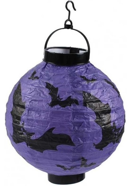 Halloween Cadılar Bayramı Japon Feneri Kağıt Fener Pilli 20 cm Mor Yarasa