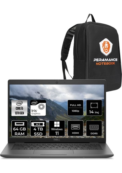 Latitude 3450 Intel Core I5 1335U 64GB 4tb SSD 14" Fhd W11P Taşınabilir Bilgisayar & Per4 Çanta N006L345014UP415