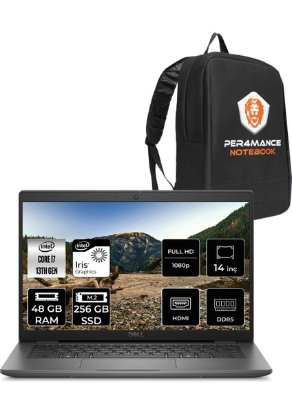 Latitude 3450 Intel Core I7 1355U 48GB 256GB SSD 14" Fhd Fdos Taşınabilir Bilgisayar & Per4 Çanta N010L345014UP326