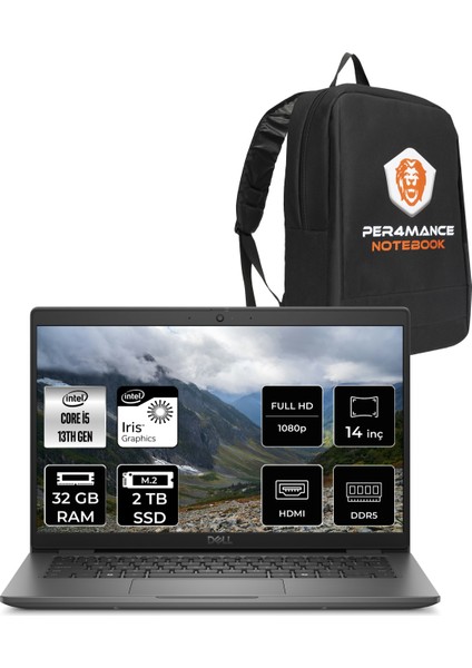 Latitude 3450 Intel Core I5 1335U 32GB 2tb SSD 14" Fhd Fdos Taşınabilir Bilgisayar & Per4 Çanta N006L345014UP319