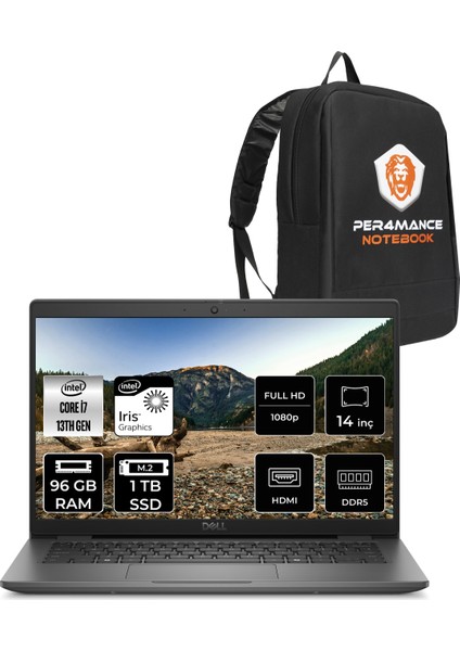 Latitude 3450 Intel Core I7 1355U 96GB 1tb SSD 14" Fhd Fdos Taşınabilir Bilgisayar & Per4 Çanta N010L345014UP338