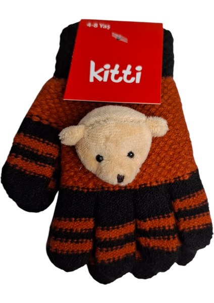 Spteks Kitti 4-8 Yaş Erkek Çocuk Kiremit Rengi Kışlık Maskotlu Örme Eldiven