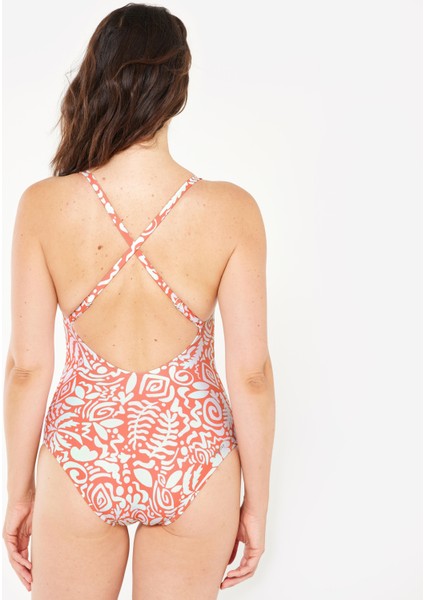 Nabaiji Kadın Çapraz Sırt Detaylı Mayo - Kırmızı - Desenli - LILA fırsatları