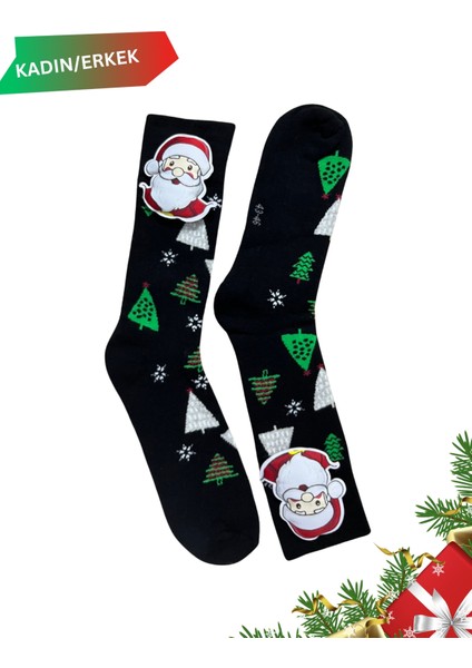 3 Boyutlu Noel Baba Figürlü Dikişsiz Havlu Kutulu Yılbaşı Çorabı