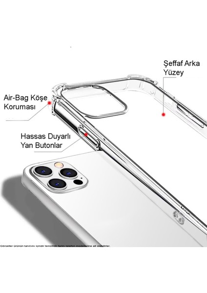 Apple iPhone 13 Pro Kapak Kamera Bölümü Açık Airbag Antishock Köşe Korumalı Şeffaf Silikon Kılıf