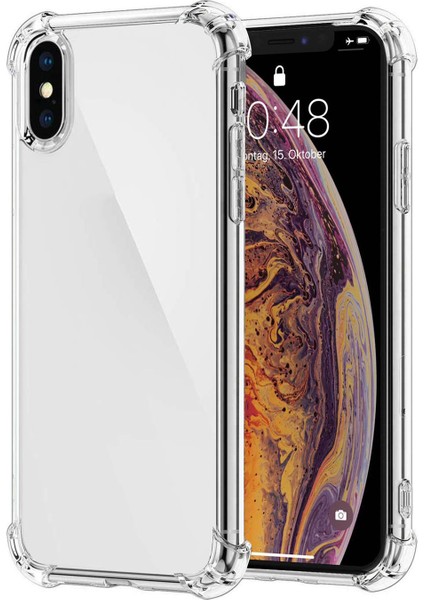 Apple iPhone Xs Kapak Kamera Bölümü Açık Airbag Antishock Köşe Korumalı Şeffaf Silikon Kılıf