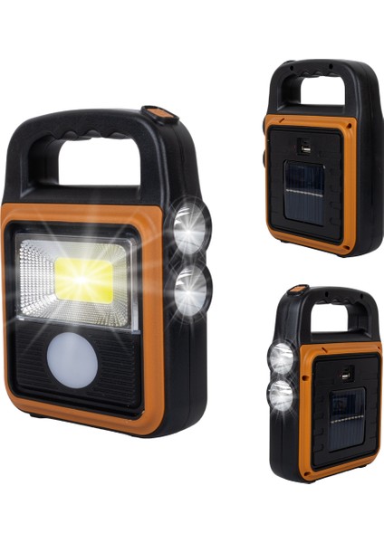 Cob Ledli Solarlı 4 Kademeli USB Powerbank Çıkışlı Şarjlı Işıldak Fener (4886)