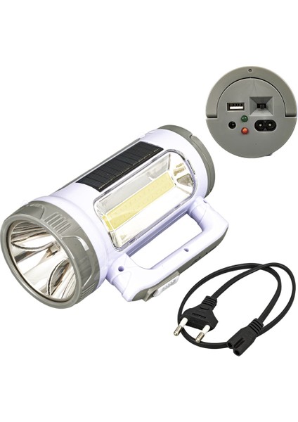 5W Solarlı+Şarjlı El Fenerli Işıldak (Om-27) (4886)