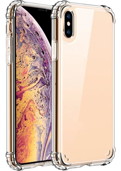 Kzy Apple iPhone Xs Max Kapak Kamera Bölümü Açık Airbag Antishock Köşe Korumalı Şeffaf Silikon Kılıf