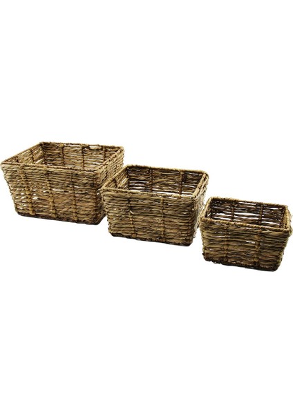 Metal Iskeletli 3 Boy D.gen Hasır Organizer Sepet 14 x 20-20 x 25-25 x 30 cm - Y: 12-15-18 cm (4886)