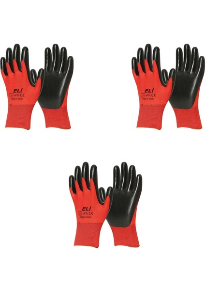 Nitril İş Güvenlik Eldiveni - Kırmızı - 10/xl - 3 Çift - Paket