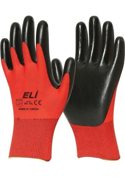 Nitril İş Güvenlik Eldiveni - Kırmızı - 10/xl - 3 Çift - Paket