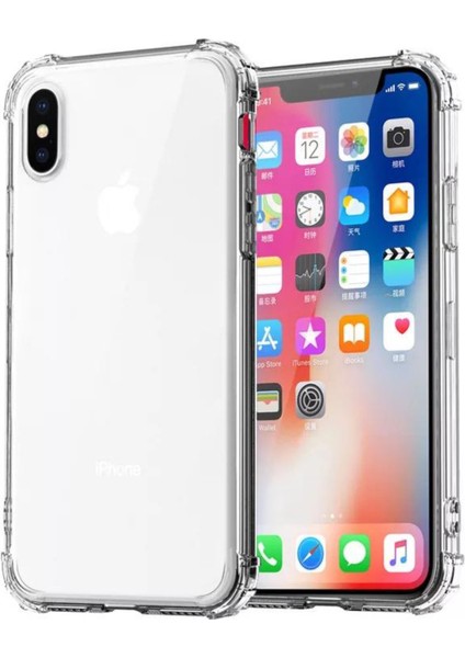 Apple iPhone x Kapak Kamera Bölümü Açık Airbag Antishock Köşe Korumalı Şeffaf Silikon Kılıf