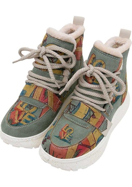 Kadın Vegan Deri Turkuaz Bot - Love Tasarım