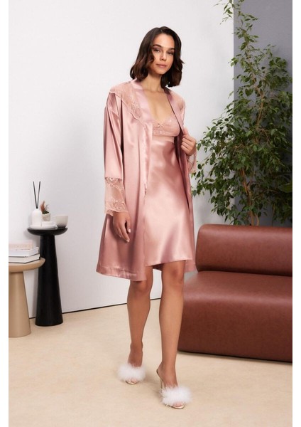 Brandy Saten Dantelli Kadın Gecelik Sabahlık Takımı 4510 modelleri