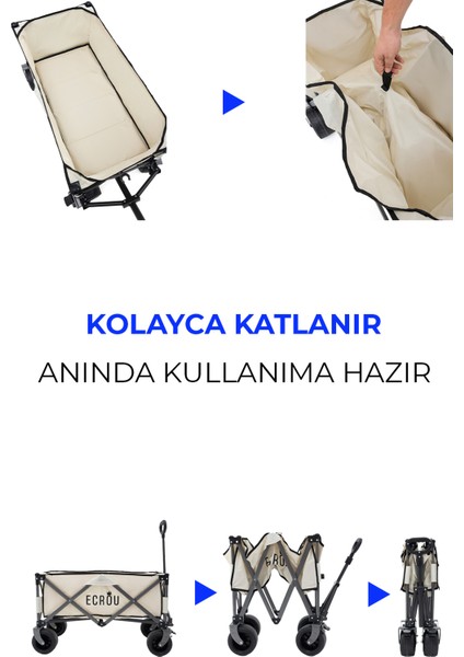 Katlanabilir, Taşınabilir Vagon Metal Kamp Ve Piknik Taşıma Pazar Arabası Bej