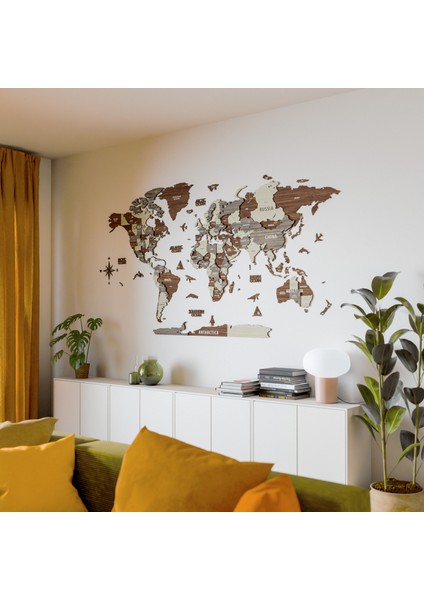 s 3 Boyutlu Ahşap Dünya Haritası, Ahşap Duvar Dekoru, Duvar Dekorasyon