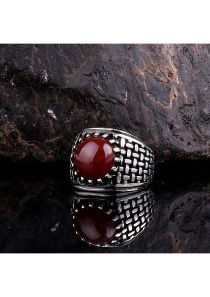 Akik Taşlı Örgü Model 925 Ayar Gümüş Erkek Yüzük fiyatları