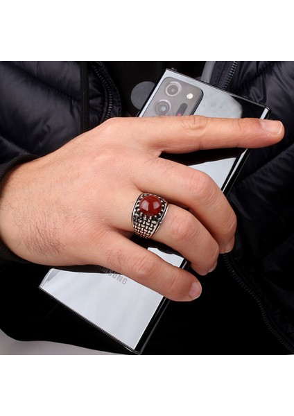 Akik Taşlı Örgü Model 925 Ayar Gümüş Erkek Yüzük modelleri