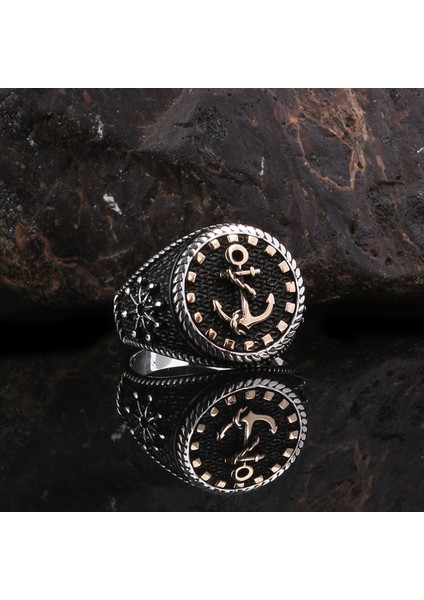 Deniz Çapası Gemi Dümeni Model 925 Ayar Gümüş Erkek Yüzük