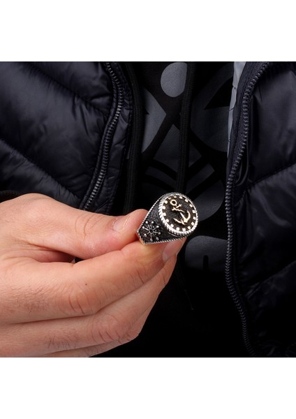 Deniz Çapası Gemi Dümeni Model 925 Ayar Gümüş Erkek Yüzük modelleri