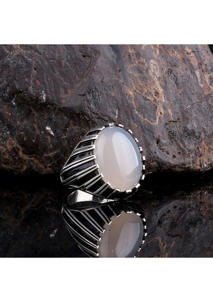 Ay Taşlı 925 Ayar Gümüş Erkek Yüzük