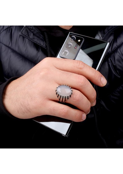 Ay Taşlı 925 Ayar Gümüş Erkek Yüzük modelleri