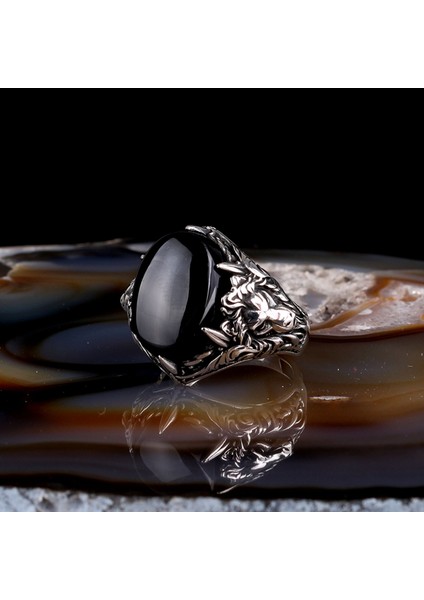 Onix Taşlı Aslan Model 925 Ayar Gümüş Erkek Yüzük modelleri