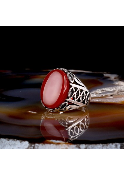 Akik Taşlı Oval Model 925 Ayar Gümüş Erkek Yüzük fiyatları