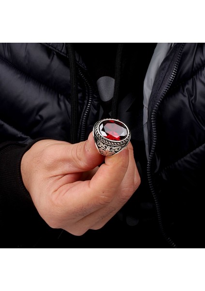 Kırmızı Zirkon Taşlı 925 Ayar Gümüş Erkek Yüzük modelleri