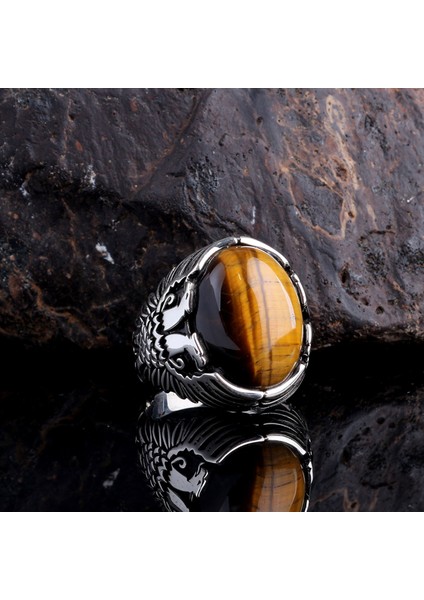 Kaplangözü Taşlı Çift Başlı Kartal Model Erkek Yüzük