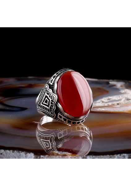 Akik Taşlı 925 Ayar Gümüş Erkek Yüzük