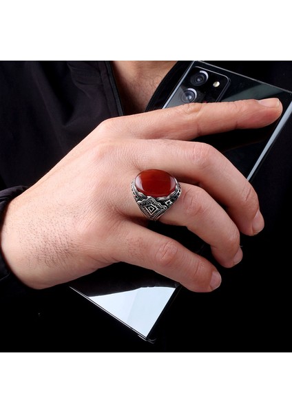 Akik Taşlı 925 Ayar Gümüş Erkek Yüzük modelleri