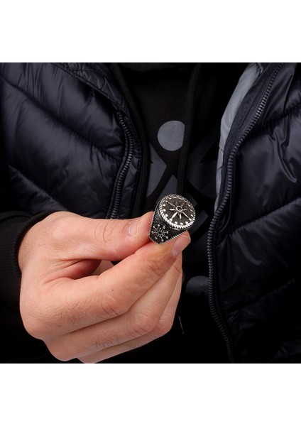 Gemi Dümeni Pusula Model 925 Ayar Gümüş Erkek Yüzük modelleri