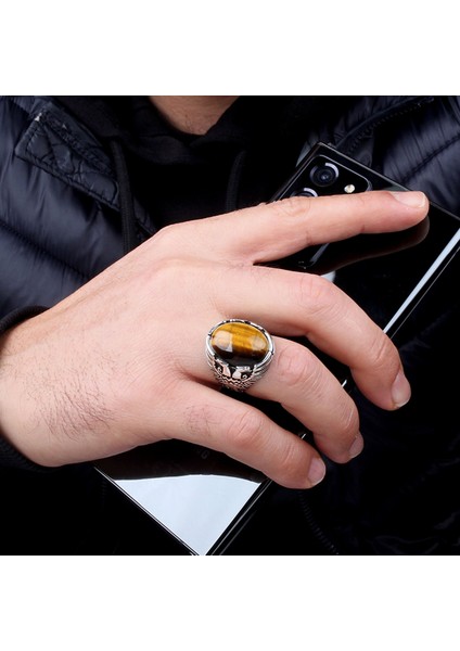 Kaplangözü Taşlı Çift Başlı Kartal Model Erkek Yüzük modelleri