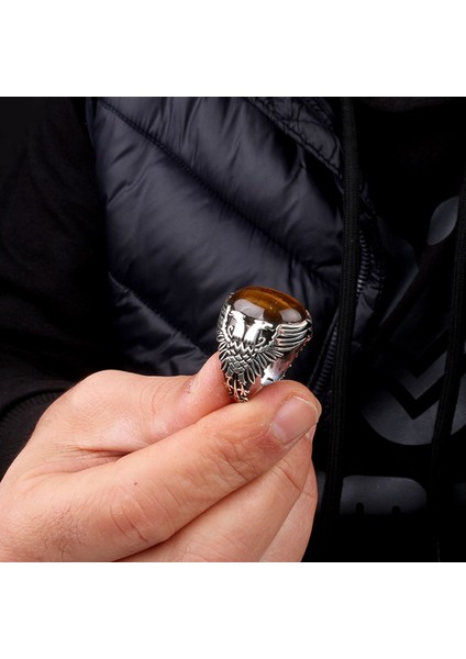 Kaplangözü Taşlı Çift Başlı Kartal Model Erkek Yüzük fırsatları