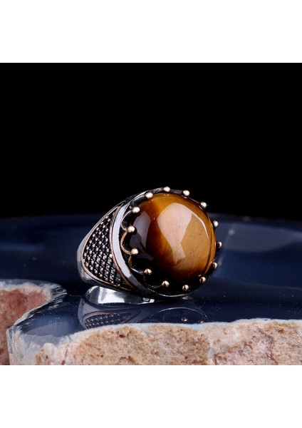 Kaplangözü Taşlı Oval Model 925 Ayar Gümüş Erkek Yüzük