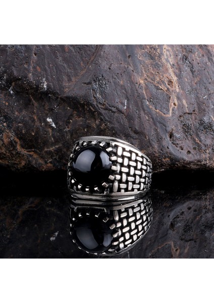 Onix Taşlı Örgü Model 925 Ayar Gümüş Erkek Yüzük fiyatları