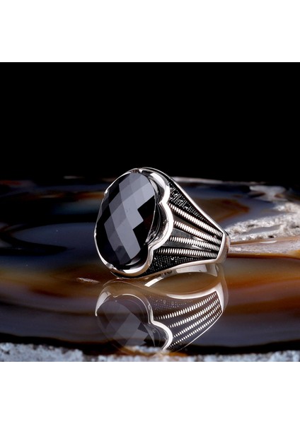 Faset Kesim Siyah Zirkon Taşlı 925 Ayar Gümüş Erkek Yüzük fiyatları