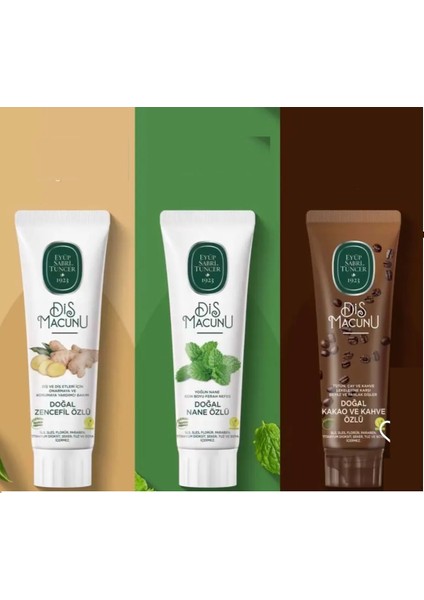 Vegan Diş Macunları Zencefil Özlü, Nane Özlü,kakao ve Kahve Özlü 90ML
